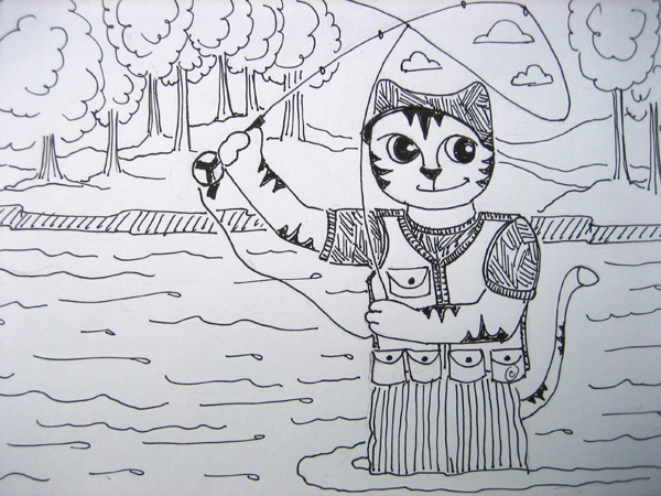 Link fishing in the river