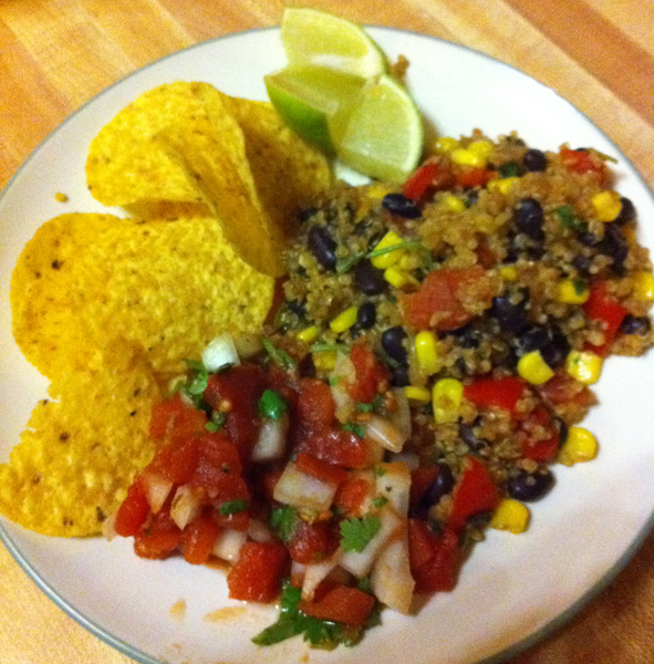 Plate of quinoa and black beans.
