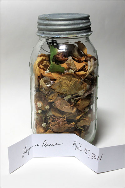 Mason jar full of rose petals