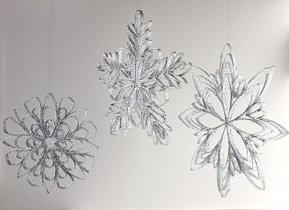 Snowflakes made from paper tubes.