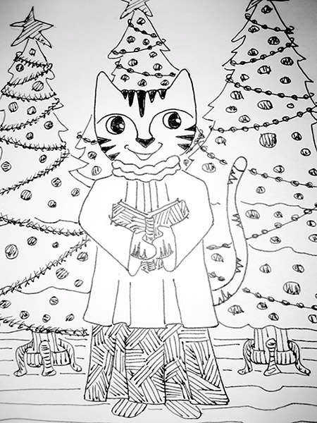 Link the cat singing in the choir