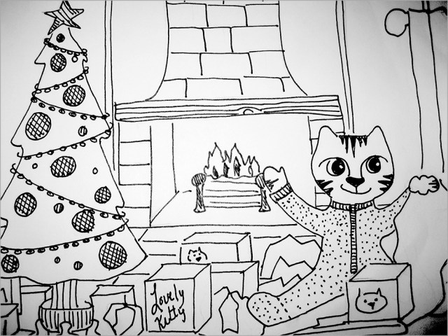 Link Cat opens Christmas presents.