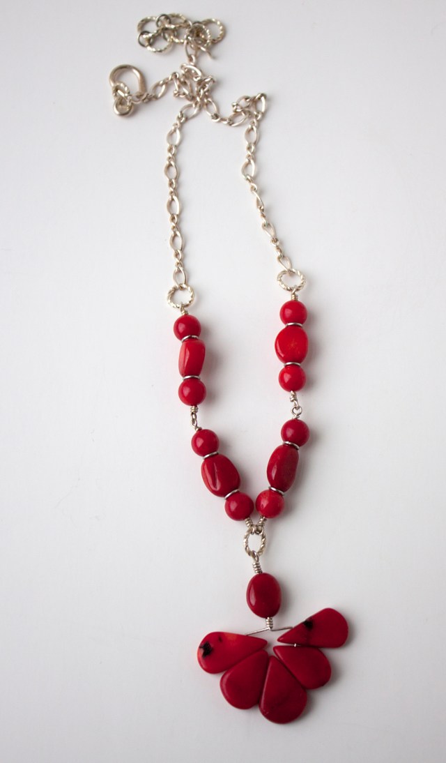 Red coral and sterling necklace