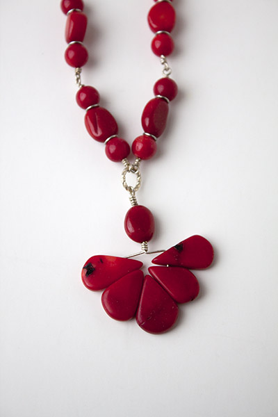 Red coral and sterling necklace