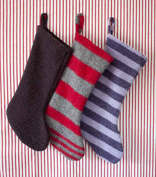 Christmas stockings made from felted sweaters
