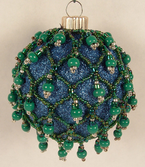 Blue beaded glass ball.