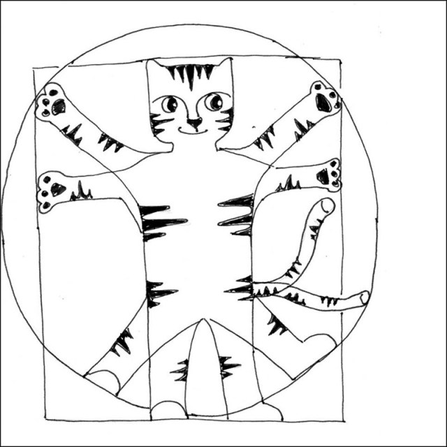 Cartoon Cat Link Art Pen Ink Drawing DaVinci