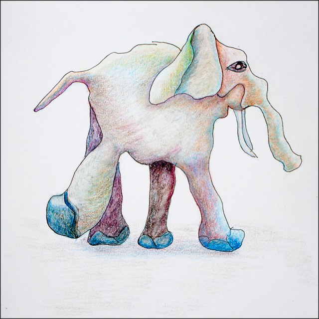 cartoon elephant squiggle colored pencil