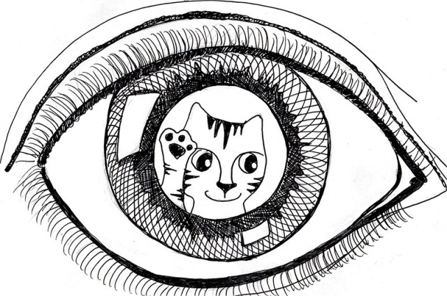 cartoon art cat Link Escher Eye pen ink drawing