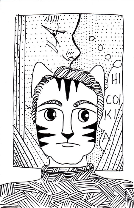 Cartoon Cat Art Link Lichtenstein Pen Ink drawing