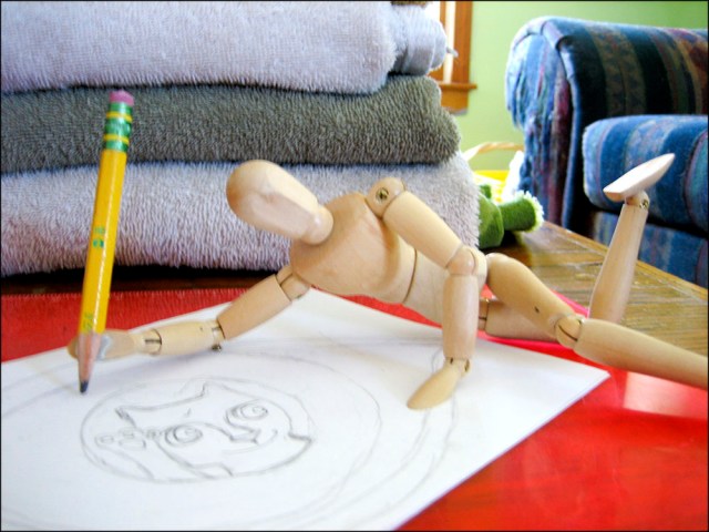 Manny the mannequin drawing Link the Cat Escher Eye