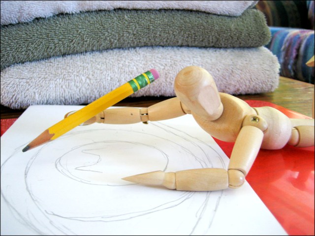 Manny the mannequin drawing Link the Cat Escher Eye