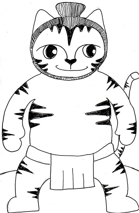 Cartoon Cat Link Art Pen Ink Drawing