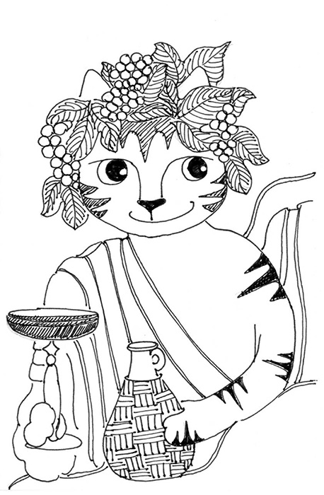 Cat Cartoon Link Pen Ink Drawing Bacchus