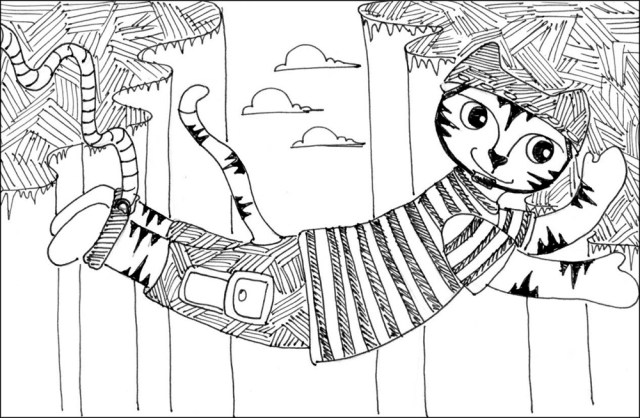 Cat Art Cartoon Link Pen Ink Drawing Bungee Jumper