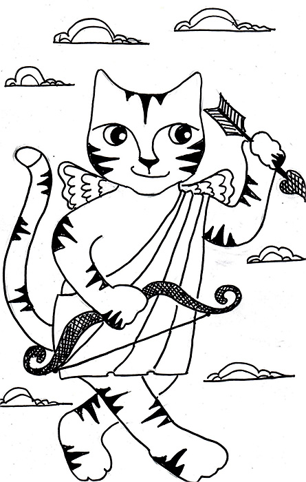 Cat Cartoon Link Pen Ink Drawing Cupid