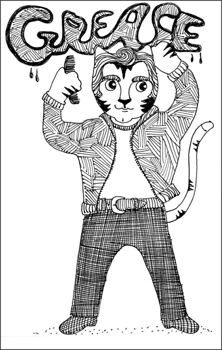Cat Cartoon Art Link Pen ink Drawing Grease