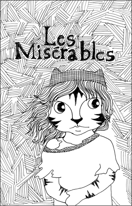Cat Cartoon Link Art Pen Ink Drawing Les Miserables