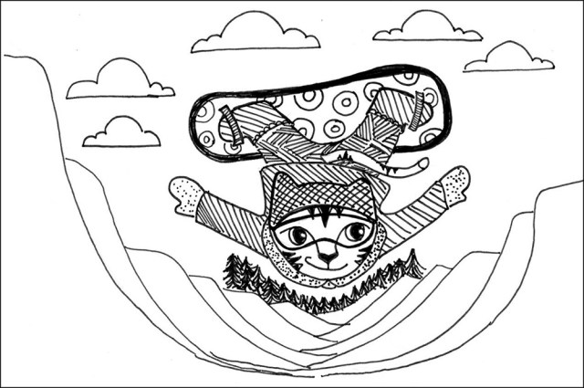 Art Cat Cartoon Link Extreme Skateboard Pen Ink Drawing