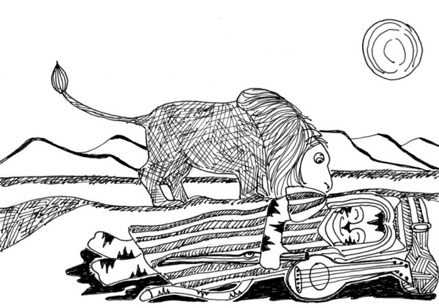 Cat Cartoon Pen Ink Drawing Link Sleeping Gypsy