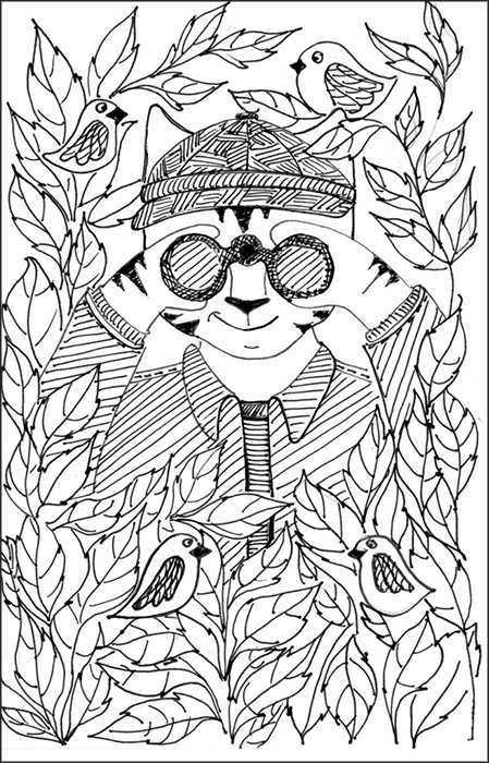 Cat Art Cartoon Link Pen Ink Drawing Bird Watcher