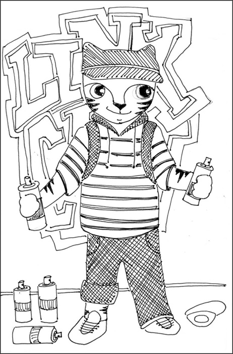 Cat Art LInk Pen Ink Drawing Cartoon Graffiti