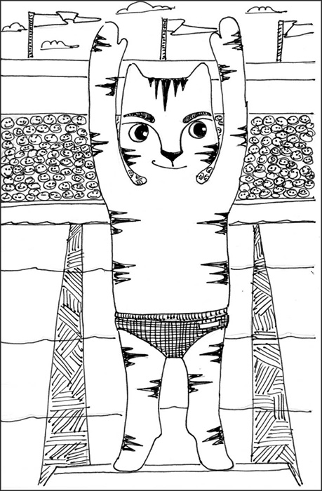 Cat Art Cartoon Link Pen Ink Drawing Diving