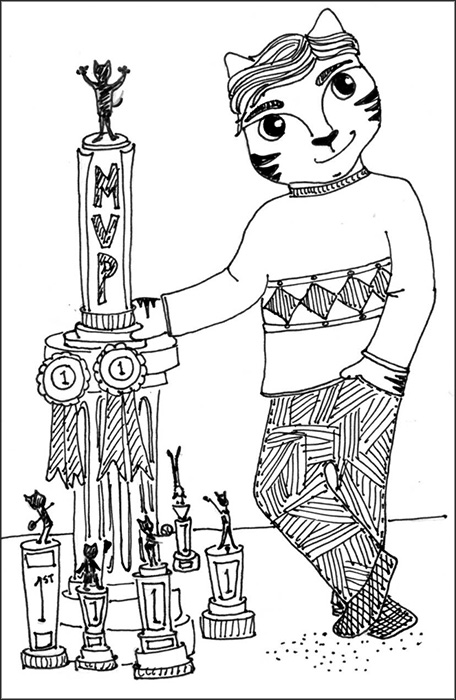 Art Cat Cartoon Link Pen Ink Drawing 