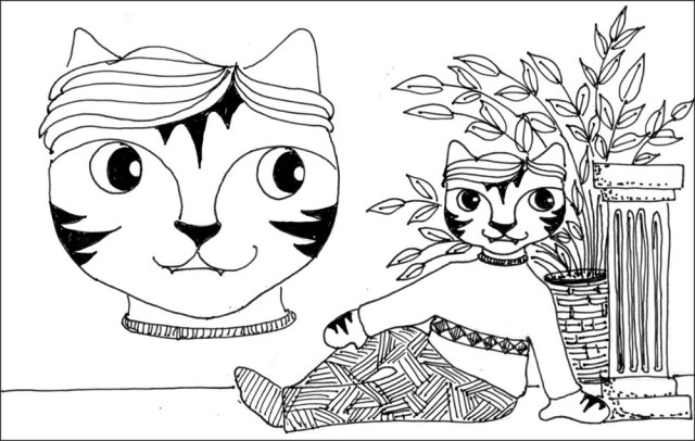 Art Cat Cartoon Link Pen Ink Drawing 