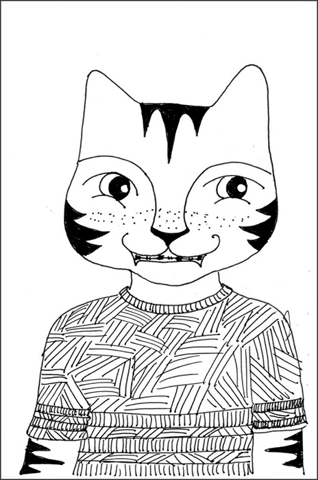 Cat Art Cartoon Link Pen Ink Drawing School Picture