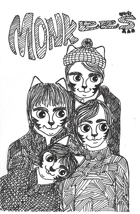 Cat Art Link Cartoon Pen Ink Drawing Monkees