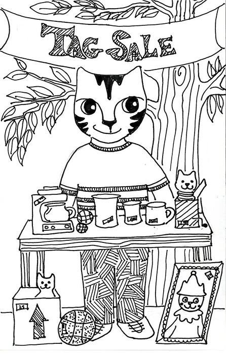 Cat Art Link Pen Ink Drawing Cartoon Tag Sale