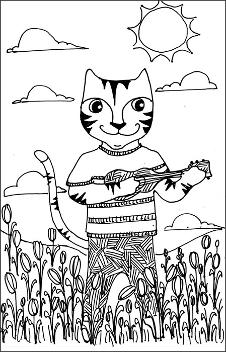Cat Art Link Cartoon Pen Ink Drawing Tiptoe Tulips Tiny Tim