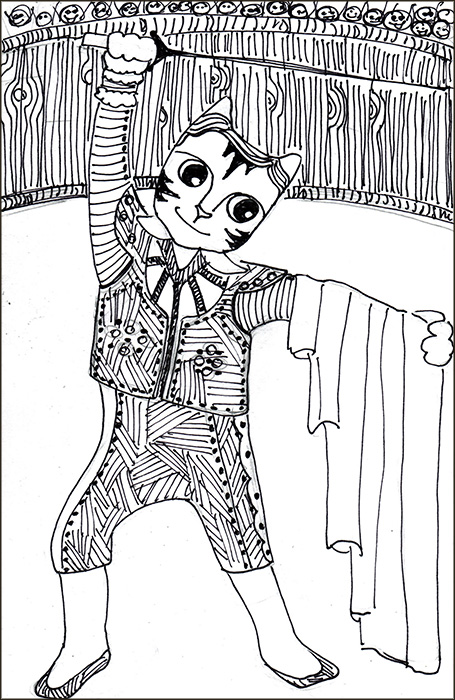 Cat Art Link Cartoon Pen Ink Drawing Toreador