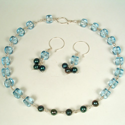 Blue Cube and Pearl Necklace