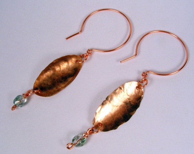 Copper leaf earrings.