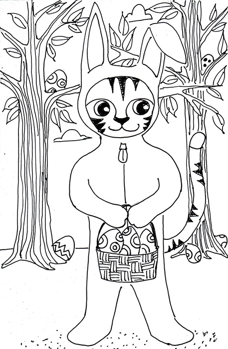 Cat Art Cartoon Pen Ink Drawing Easter Bunny Link