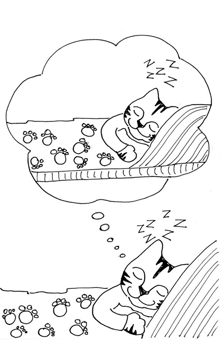 Cat Art Link Cartoon Pen Ink Drawing Kitty Dreams