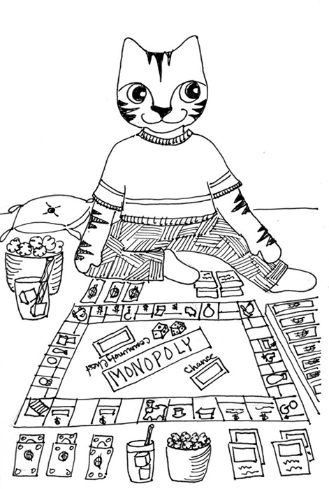 Cat Art Cartoon Pen ink Drawing Link Monopoly