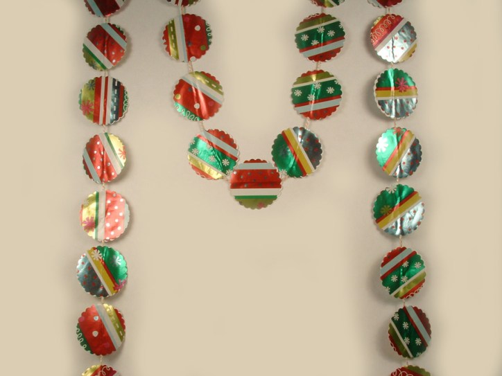 Christmas garland made of wrapping paper.