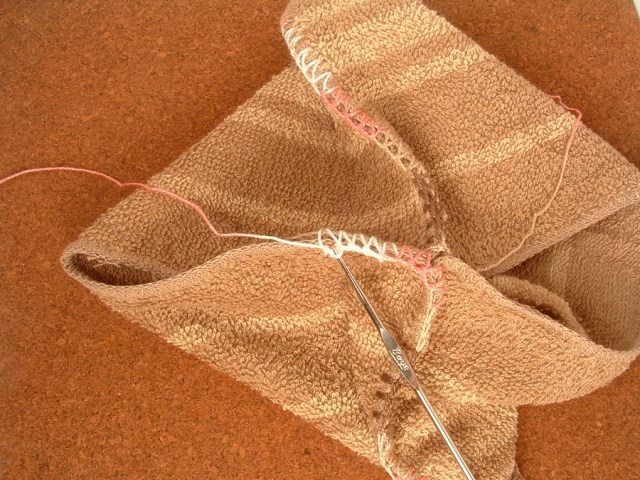 Start of second round of single crochet stitches