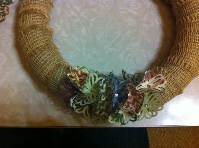 Attaching florets to wreath