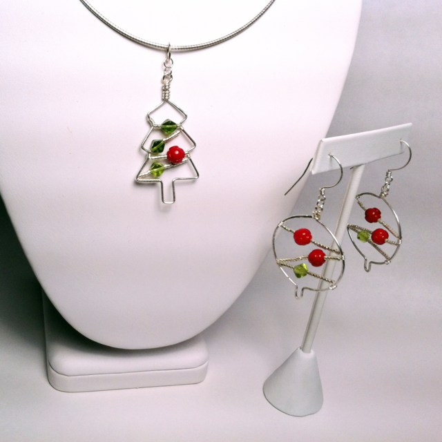 Pic of tree pendant and Christmas ball earrings