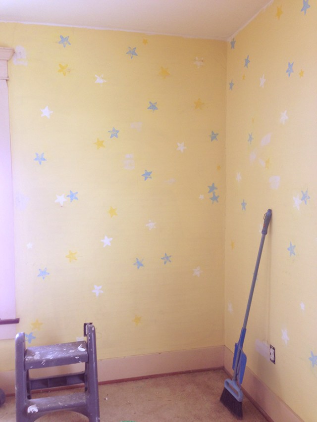 walls with sanded stencil design