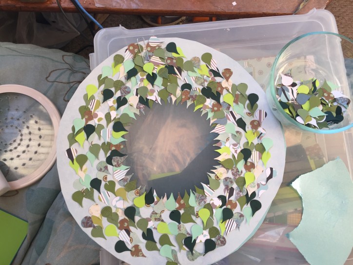 Green wreath, half completed.