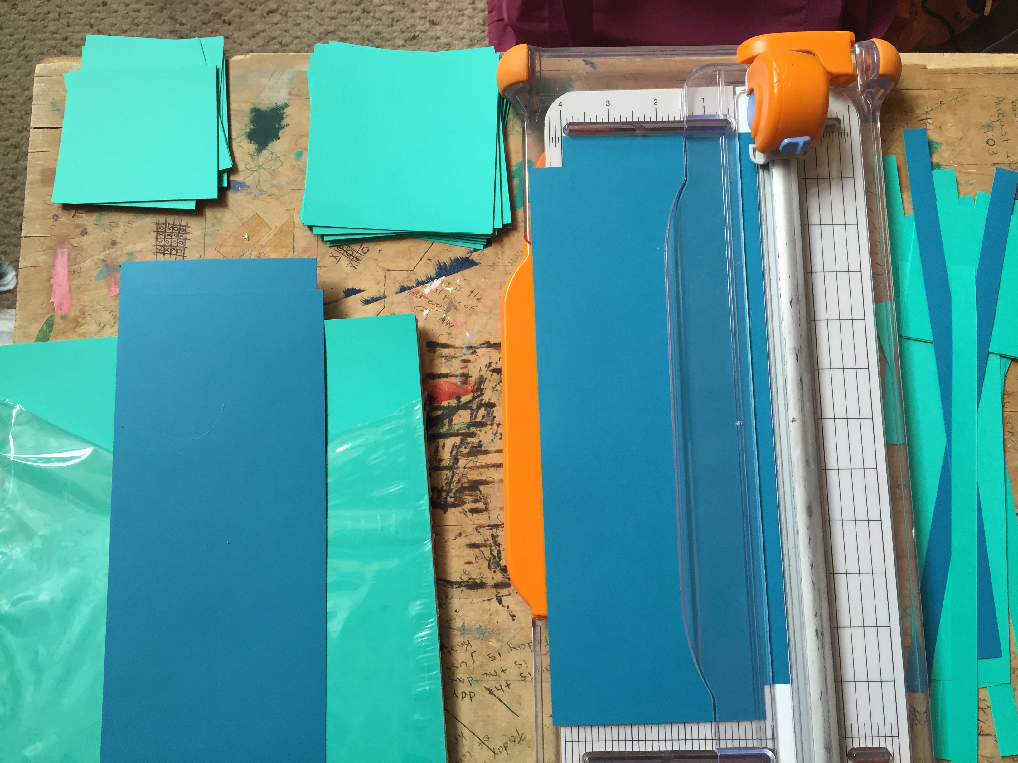 cutting scrapbook paper into squares