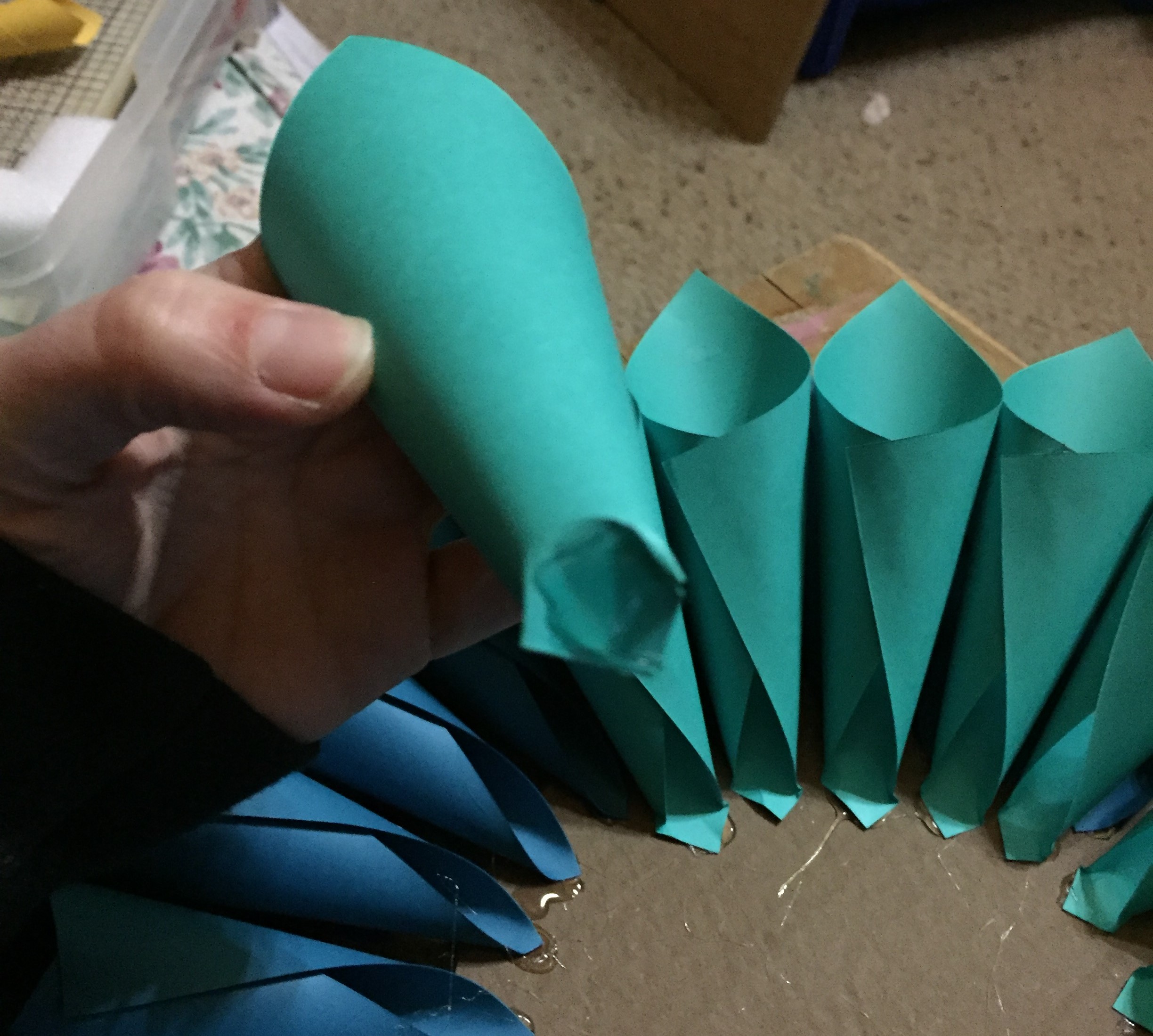 for all further rounds of cones, flatten the bottom of the cone to provide a place for the glue